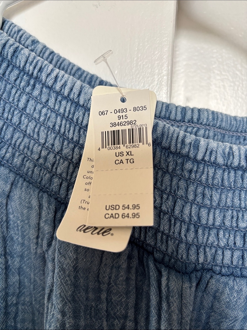 aerie Sky Blue Wide-Leg Textured Pull-On Pants - Picture 2 of 2